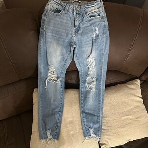 Trendy Distressed Light Blue Women's Skinny Jeans